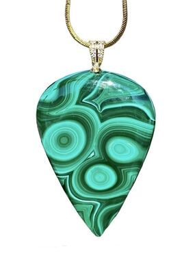 Authentic Green Malachite Teardrop Pendant + 23.5" Gold Filled Snake Chain